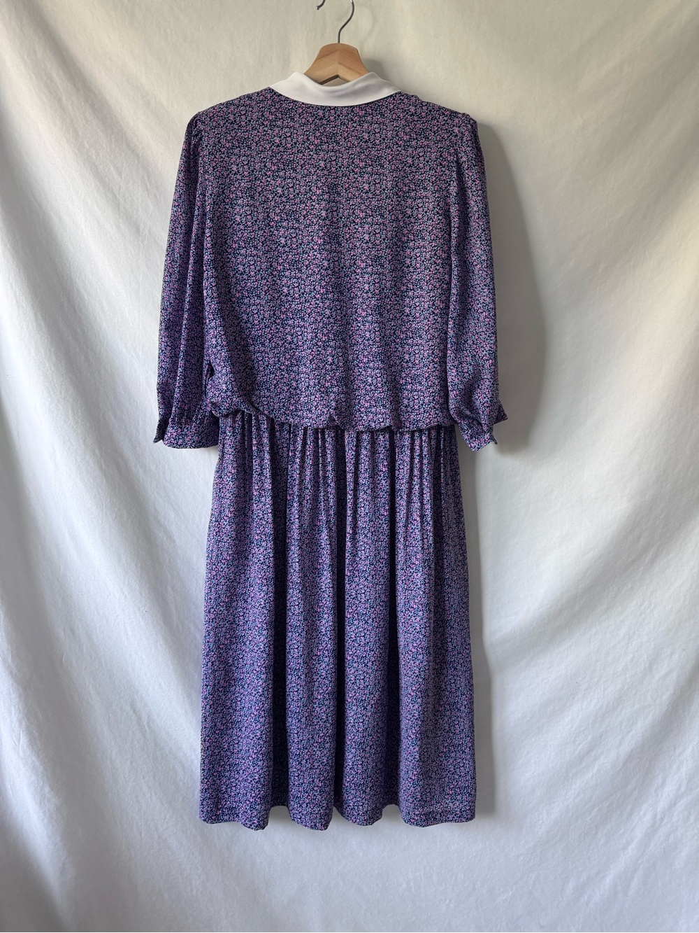 Vintage 70s 80s Floral Midi Dress White Collar Prairie Cottagecore M - Picture 5 of 12